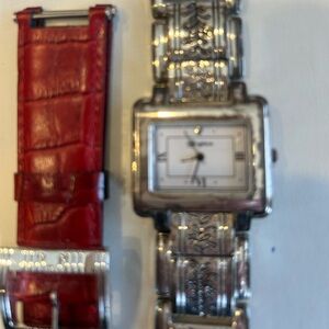 Brighton Silver Watch with reversible Red $ Black Leather Strap